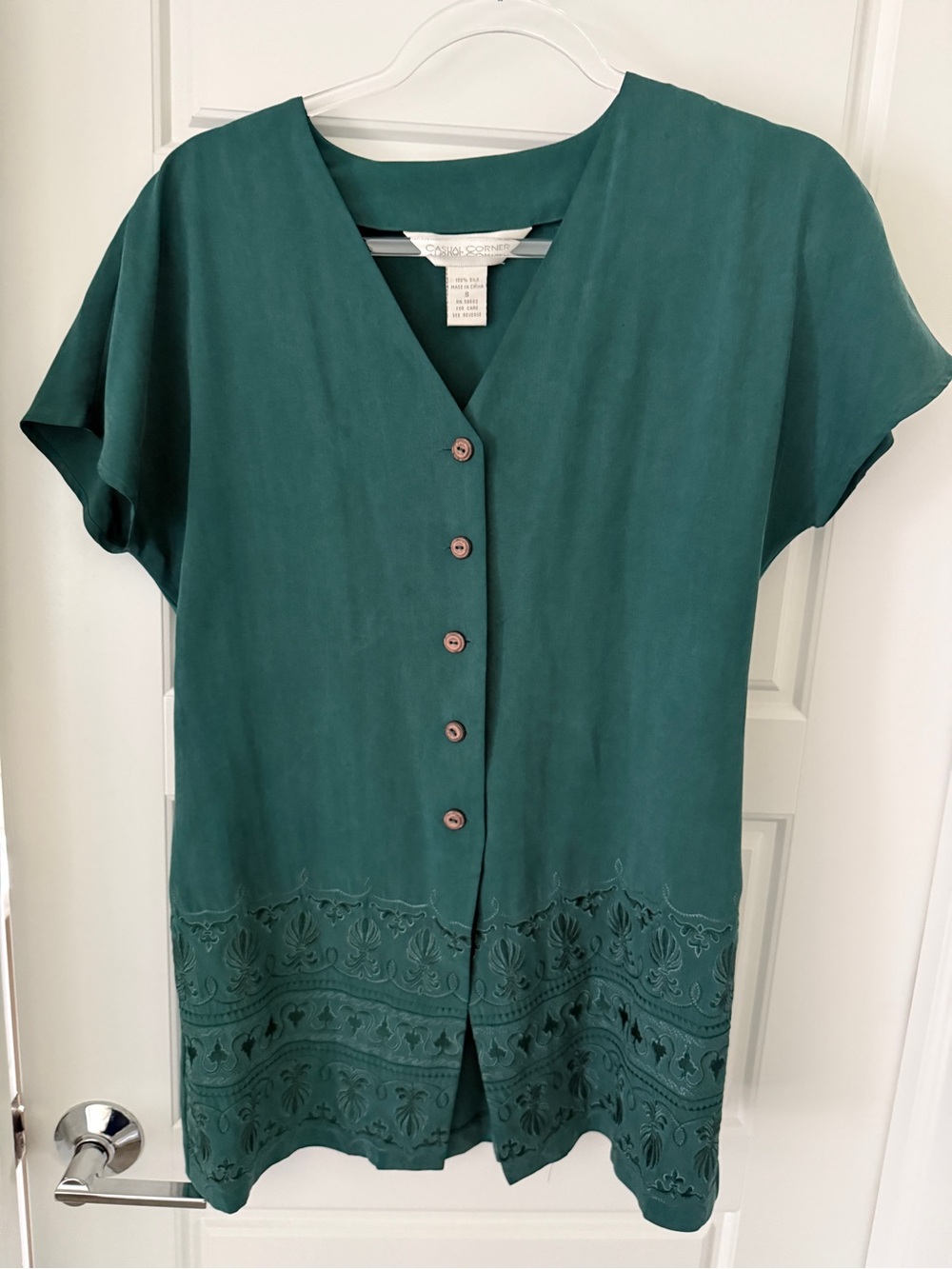 Casual Corner Silk Teal Green Button-Front Blouse